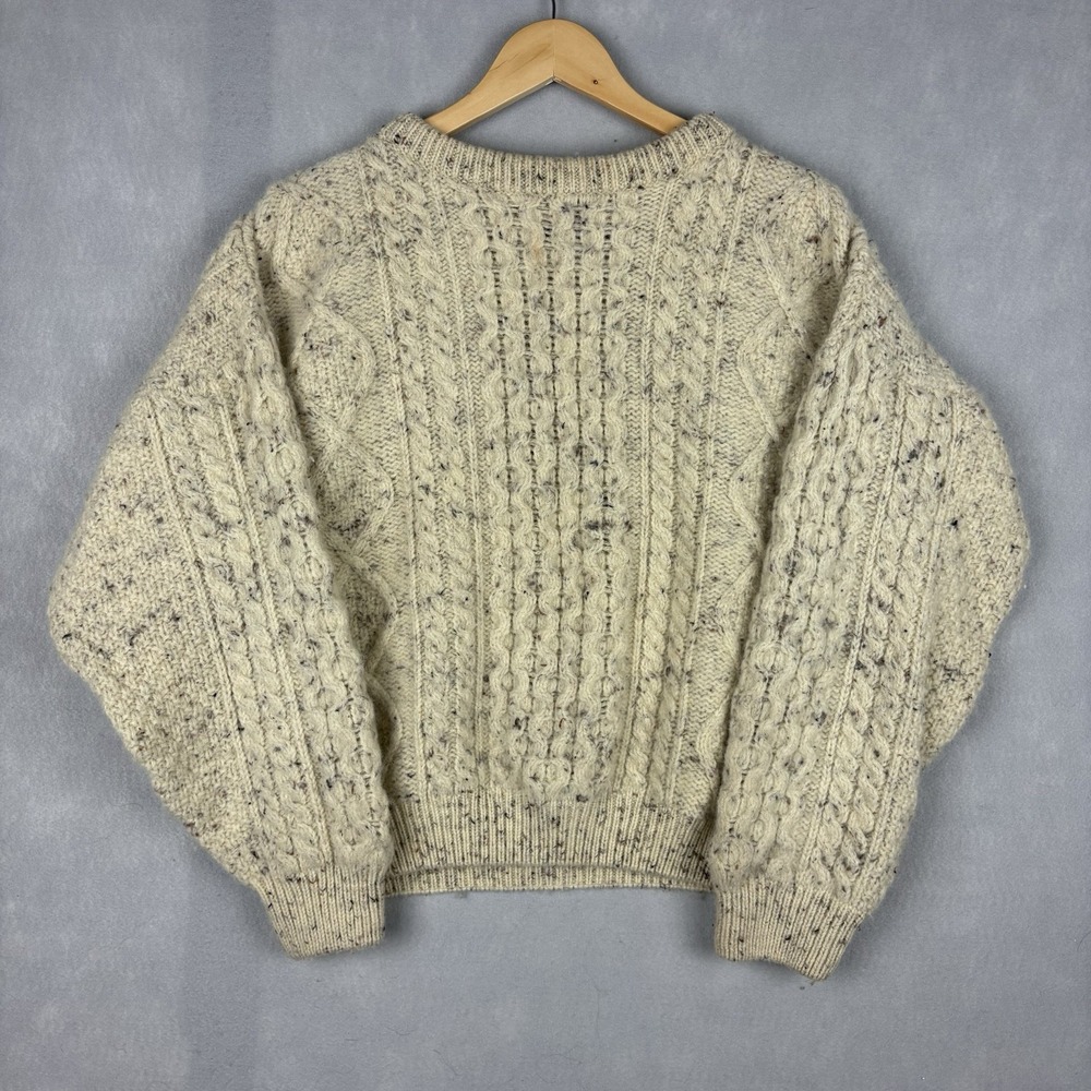 Vintage Tivoli Aran Cable Knit Wool Sweater Women’s Large Beige Fisherman Crop